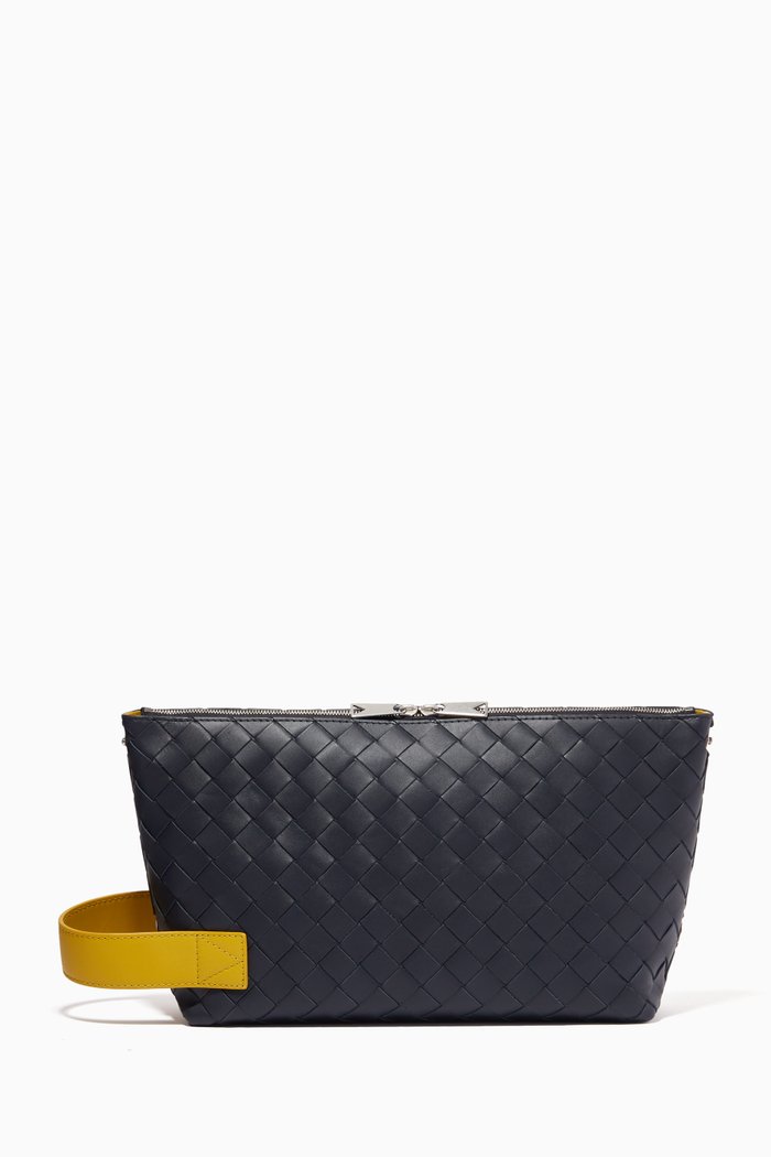 

Wash Toiletry Bag in Intrecciato Nappa, Blue