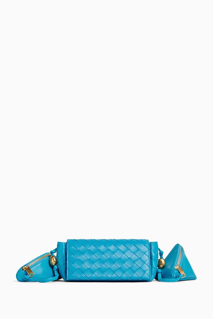 

Multi-Pouch Crossbody Bag in Intrecciato Leather, Blue
