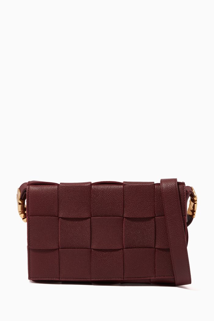 

Small Cassette Crossbody Bag in Intrecciato Leather, Burgundy