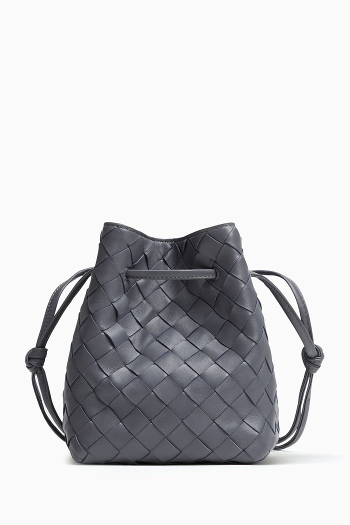 

Small Bucket Crossbody Bag in Intrecciato Leather, Grey
