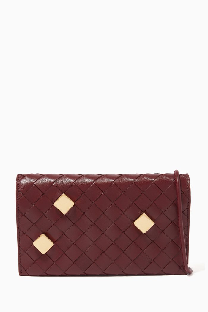 

Metal-embellished Wallet on Strap in Intrecciato Nappa, Burgundy