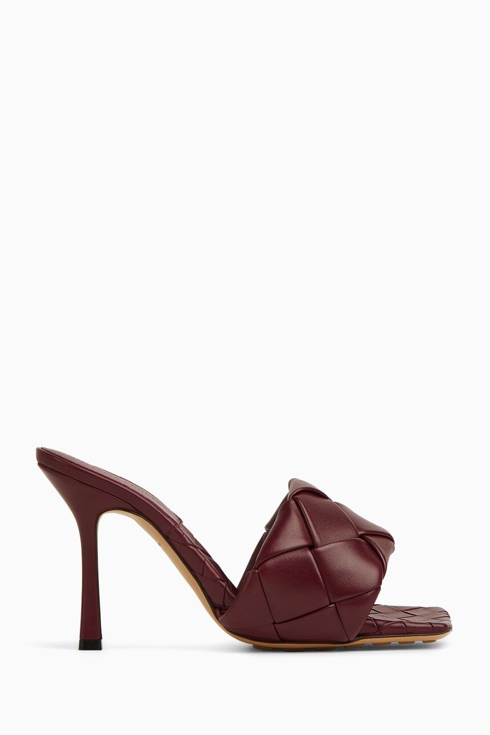 

Lido 90 Mule Sandals in Intrecciato Leather, Burgundy