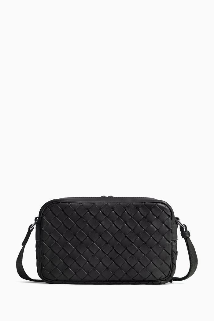 Small Classic Camera Bag in Intrecciato Leather, Green