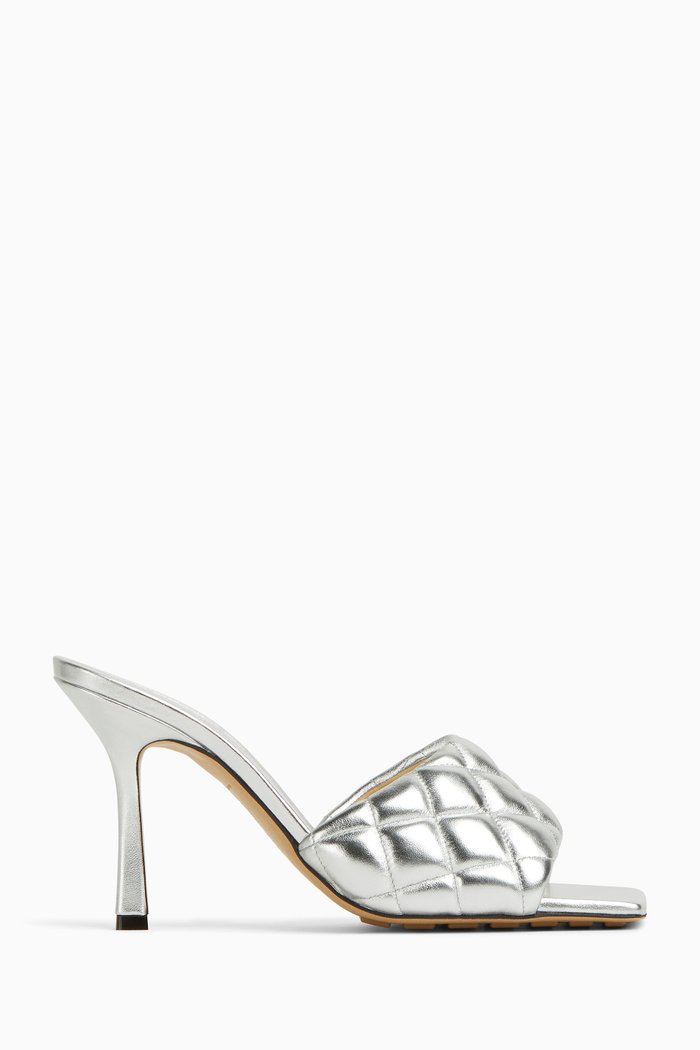 

Padded 90 Mules in Metallic Leather, Silver