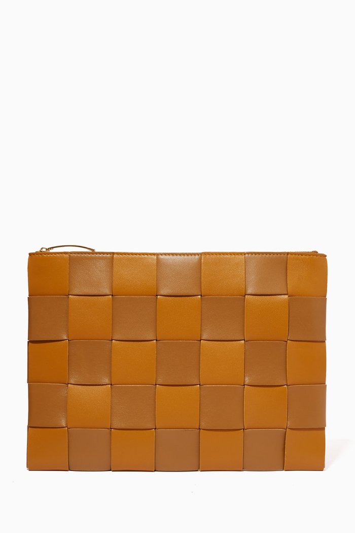 

Large Pouch in Intrecciato Leather, Orange