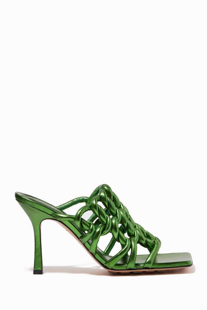 

Stretch 90 Woven Mule Sandals in Laminated-leather, Green