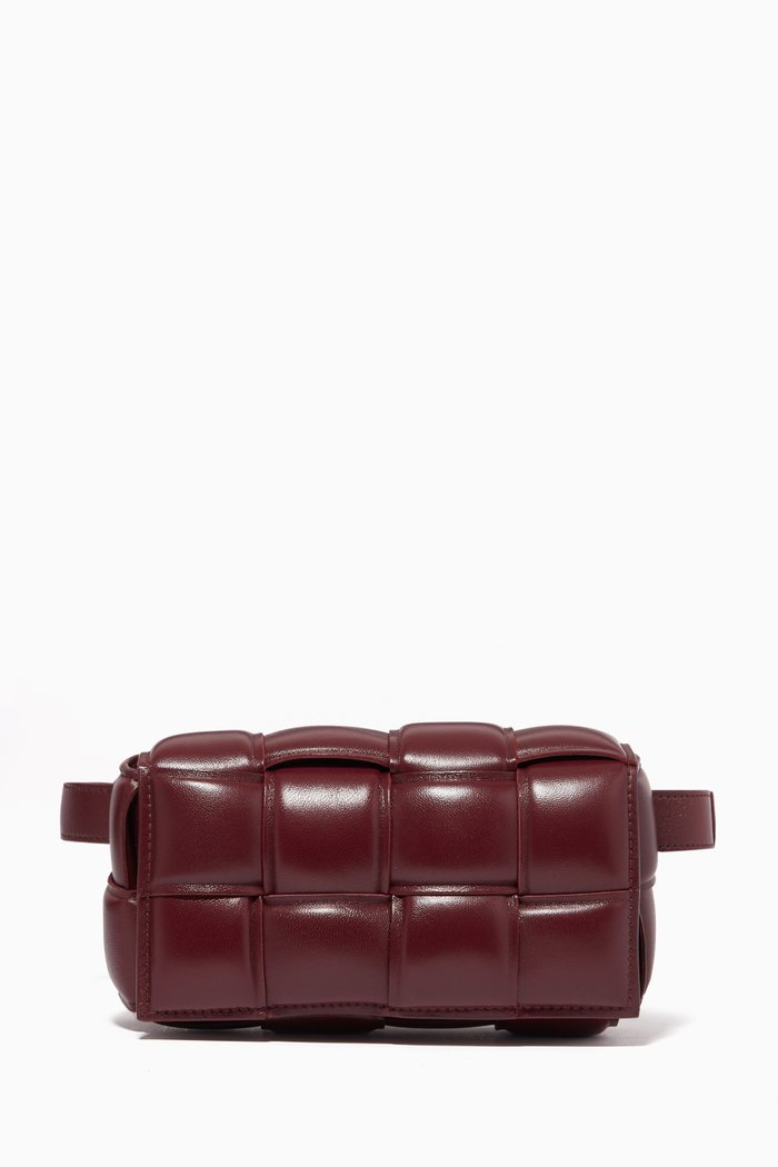 

Padded Belt Bag in Intreccio Leather, Burgundy