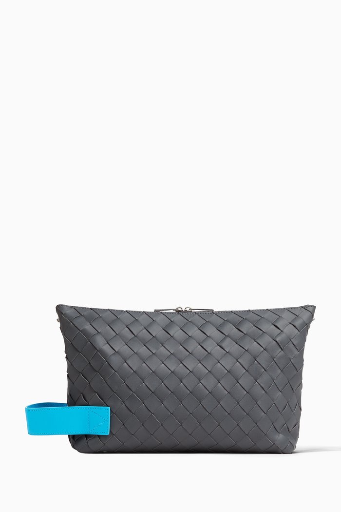 Wash Toiletry Bag in Intrecciato Nappa, Grey