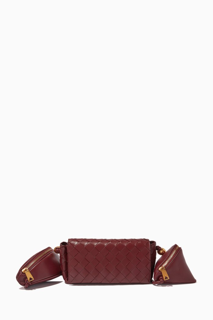 

Multi-Pouch Crossbody Bag in Intrecciato Leather, Burgundy