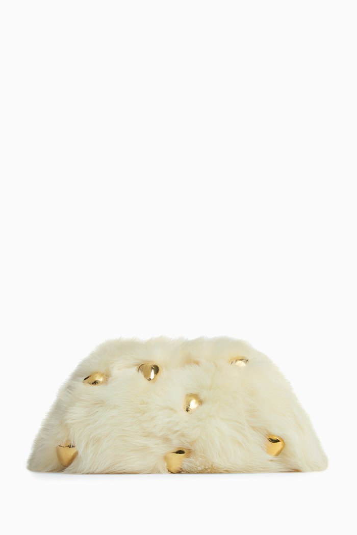 

Metal-embellishment Pouch in Shearling, Yellow