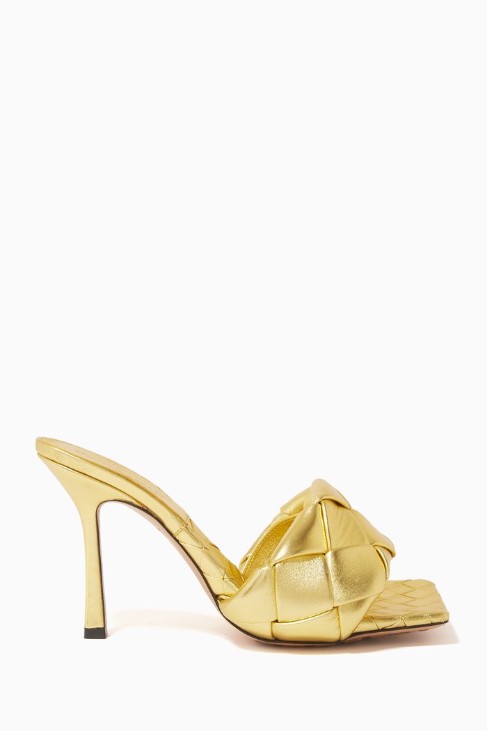 

Lido Mules in Intreccio Metallic Lambskin, Gold