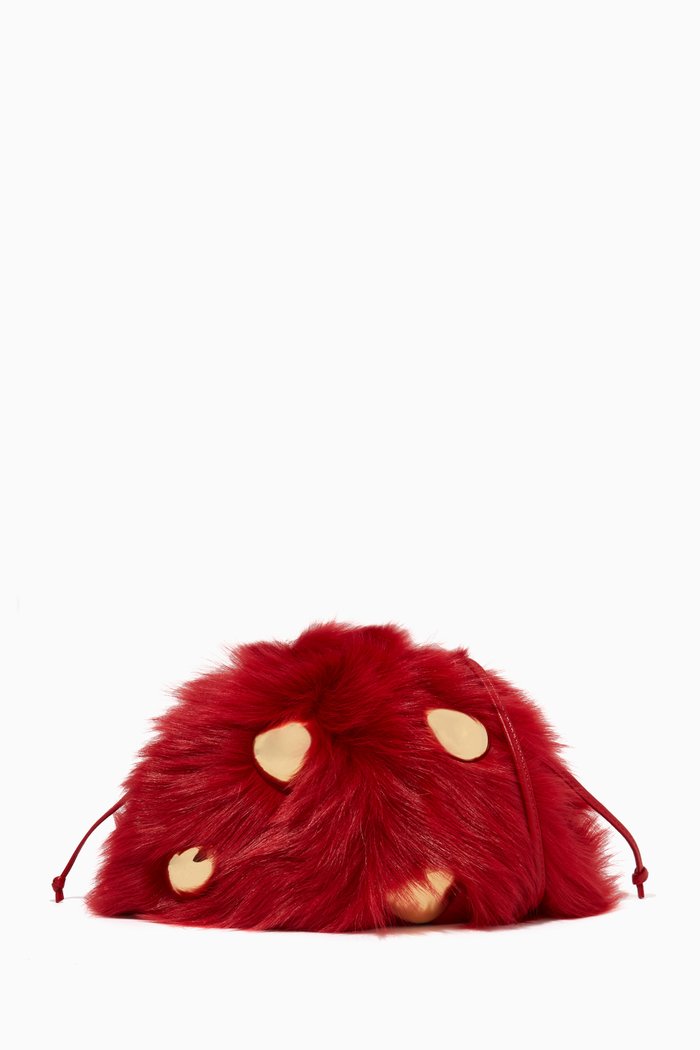 

Mini Metal-embellishment Pouch in Shearling, Red