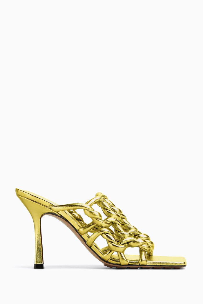 

Stretch 90 Woven Mule Sandals in Laminated-leather, Gold