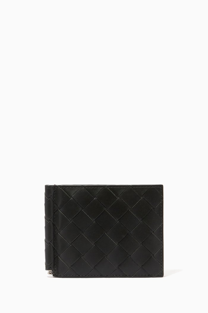 

Bi-fold Wallet in Intrecciato Leather, Green