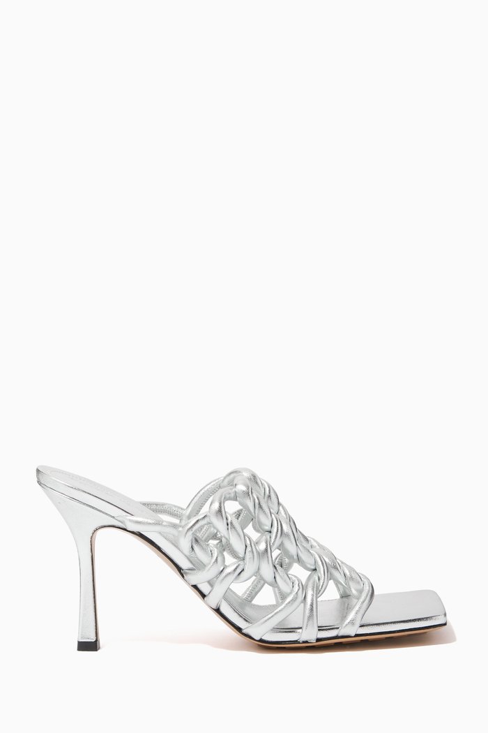 

Stretch 90 Woven Mule Sandals in Laminated-leather, Silver