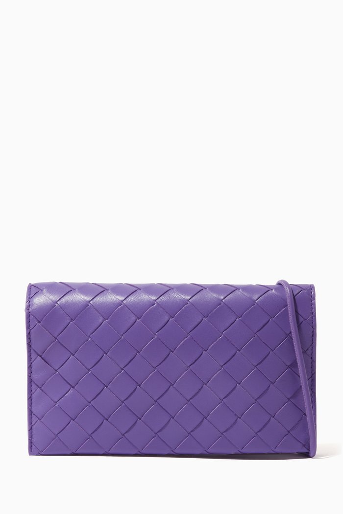 

Wallet on Strap in Intrecciato Leather, Purple