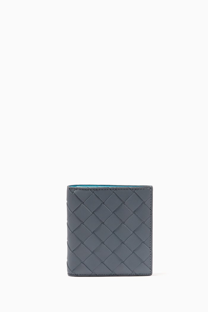 

Slim Bi-fold Wallet in Intrecciato Leather, Grey