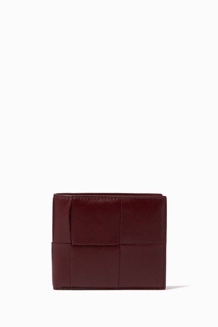 

Bi-fold Wallet in Intreccio Leather, Burgundy