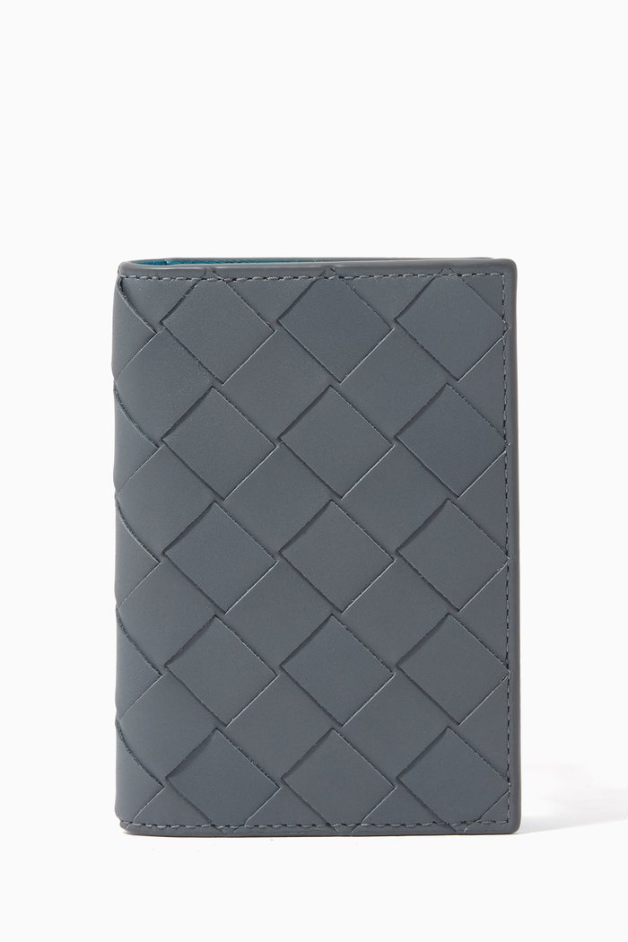 

Bi-fold Card Case in Intrecciato Calfskin, Grey