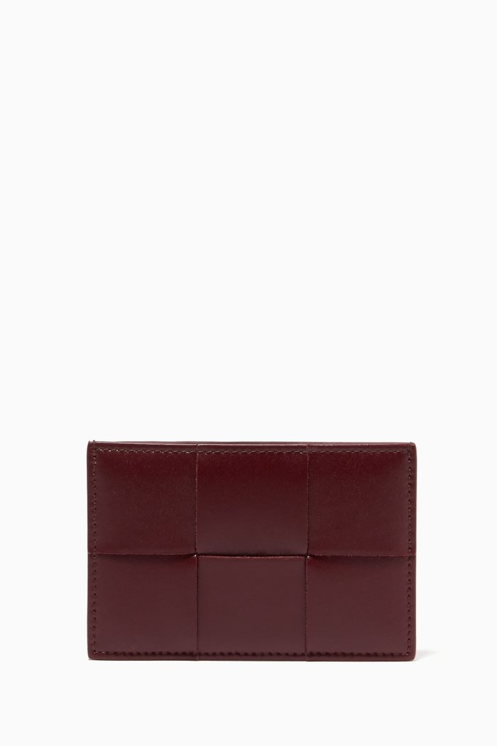 Card Case in Intrecciato Urban Leather, Burgundy