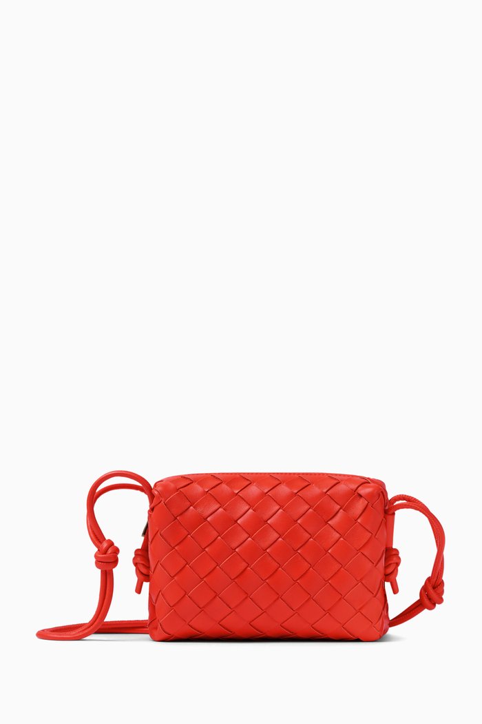 

Mini Loop Camera Crossbody Bag in Intrecciato Leather, Orange