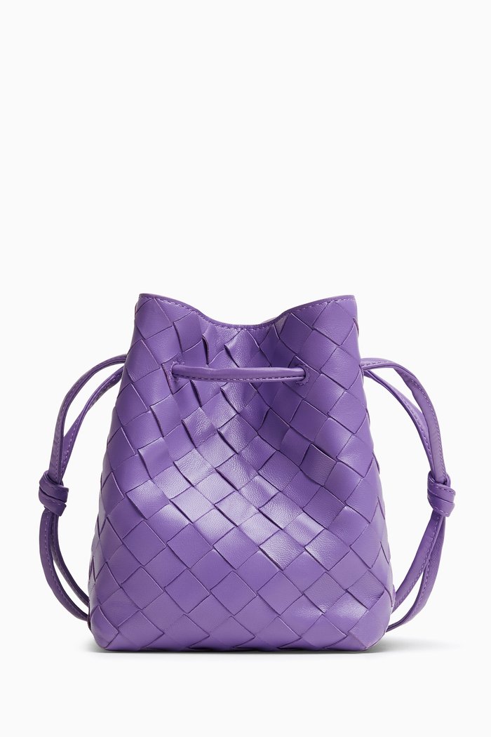 

Small Bucket Crossbody Bag in Intrecciato Leather, Purple