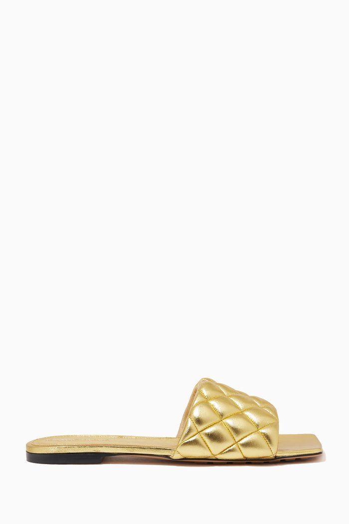 

Padded Flat Sandals in Quilted Metallic-leather, Gold