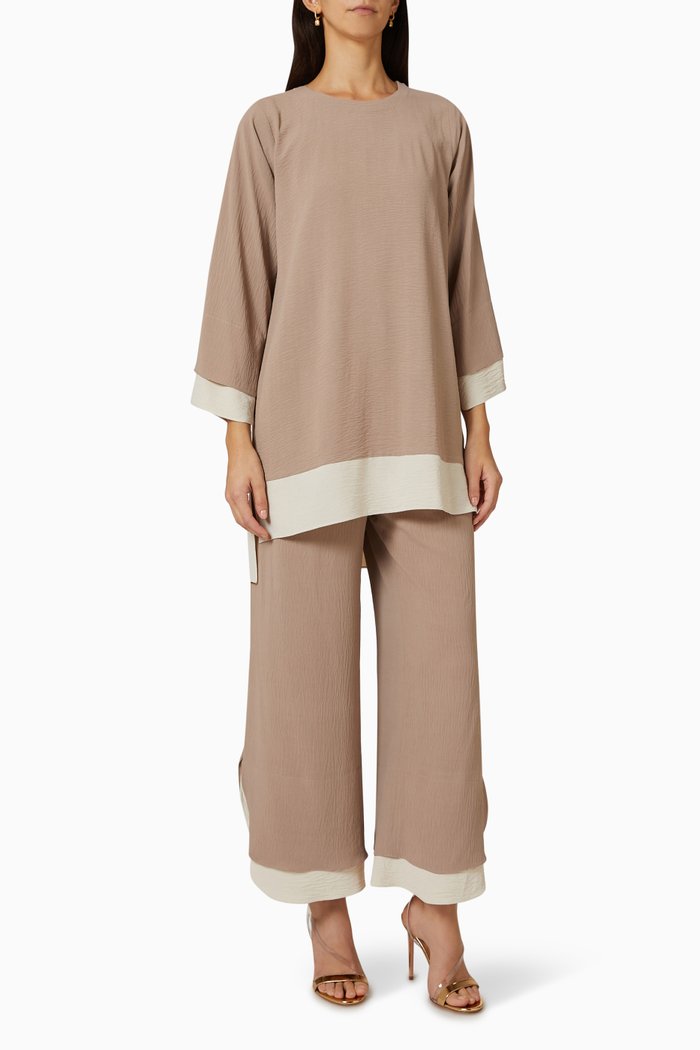 

Coordinating Top & Pants Set, Brown