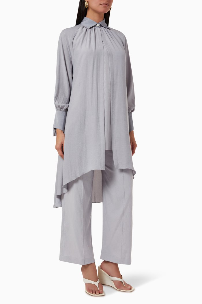 Long Jacket Top & Pants Set, Blue