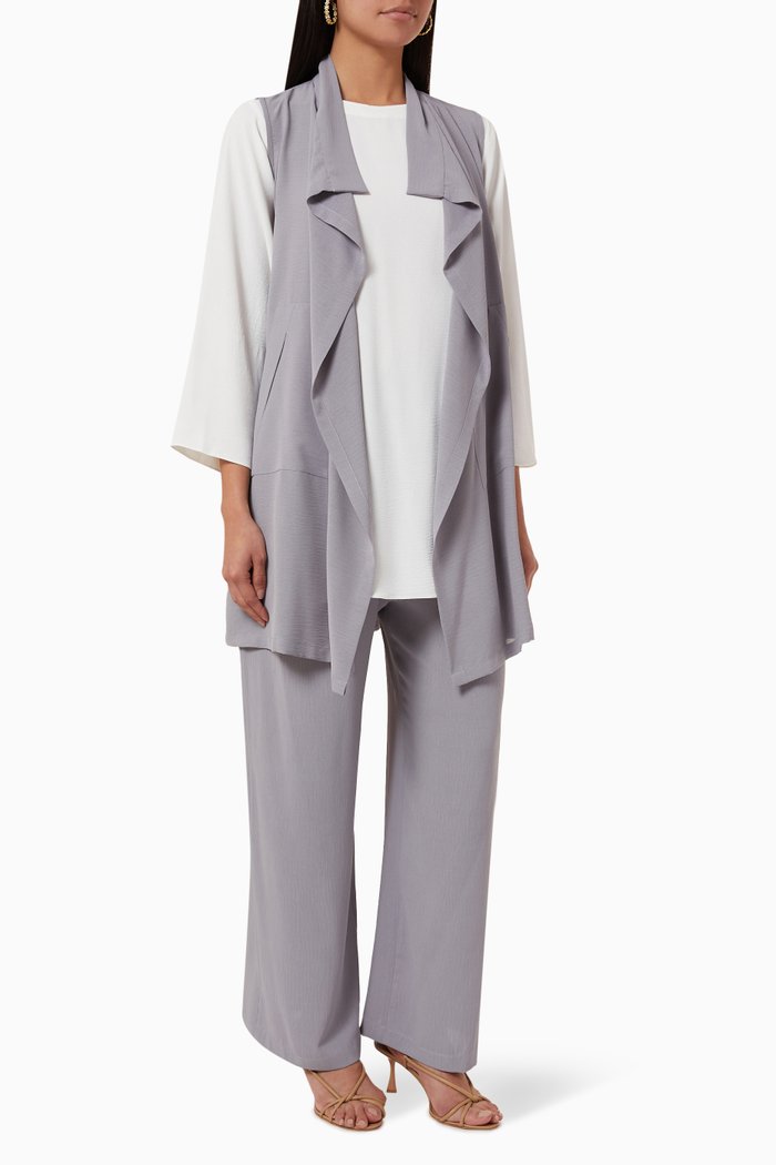 Ruffled Jacket, Top & Pants Set, Grey