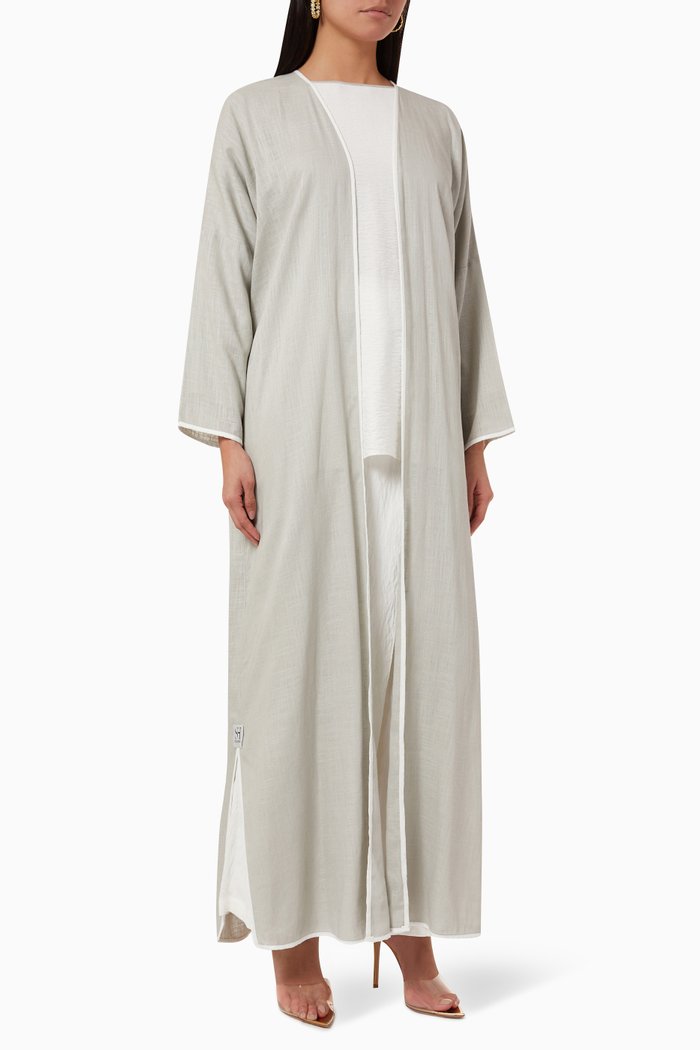 Abaya Top & Wrap Pants Set, Grey