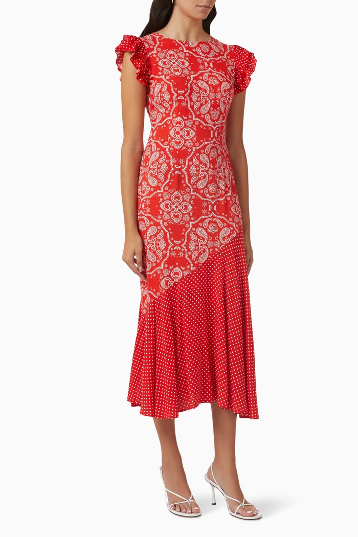 

Remi Bandana-print Midi Dress in Viscose, Red