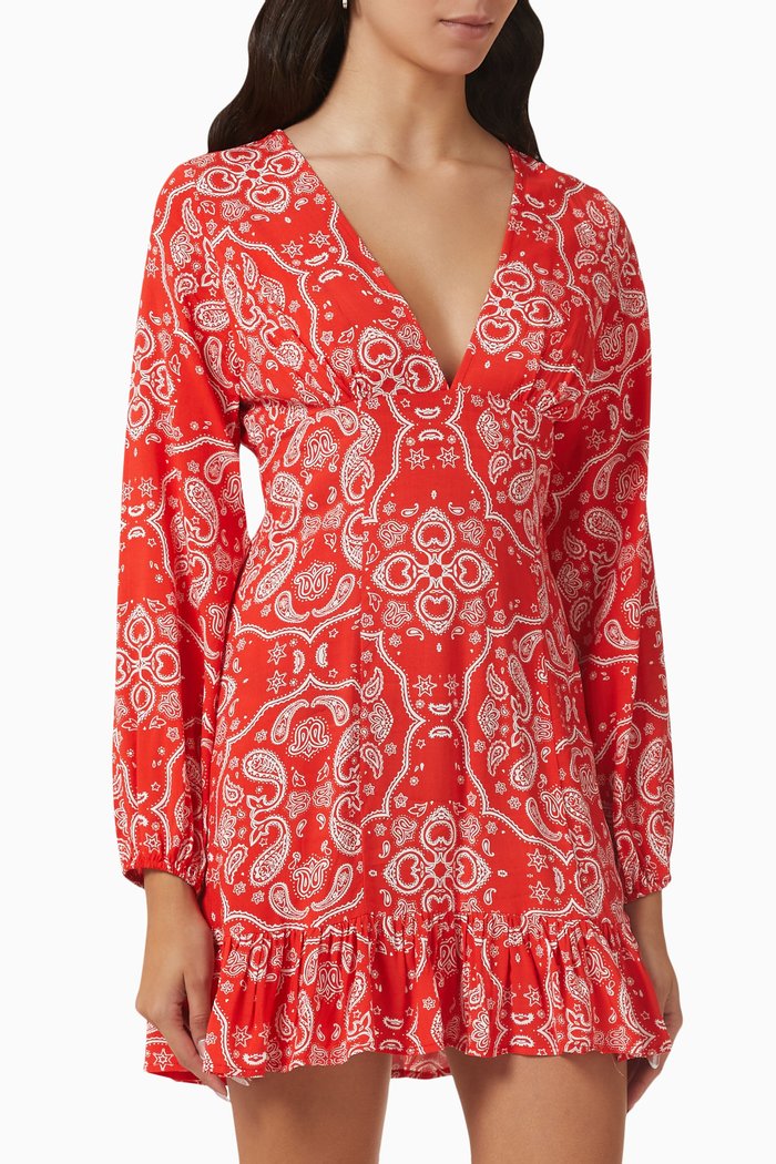 

Cha Cha Bandana-print Mini Dress in Viscose, Red