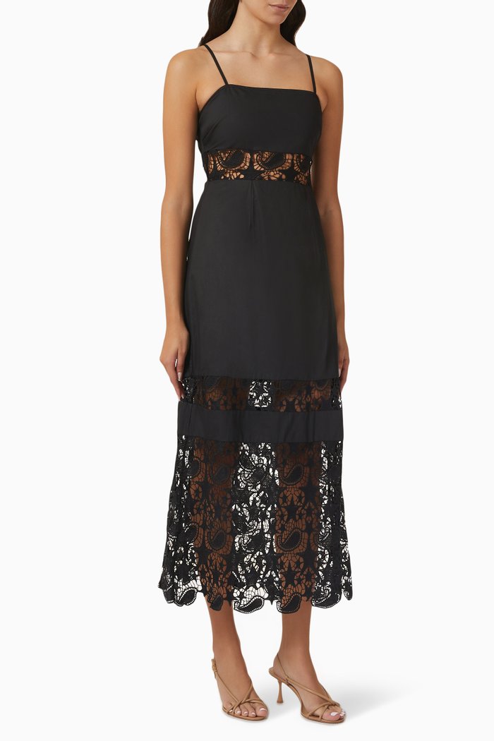 

Star Sasha Lace Midi Dress in Cotton Poplin, Black