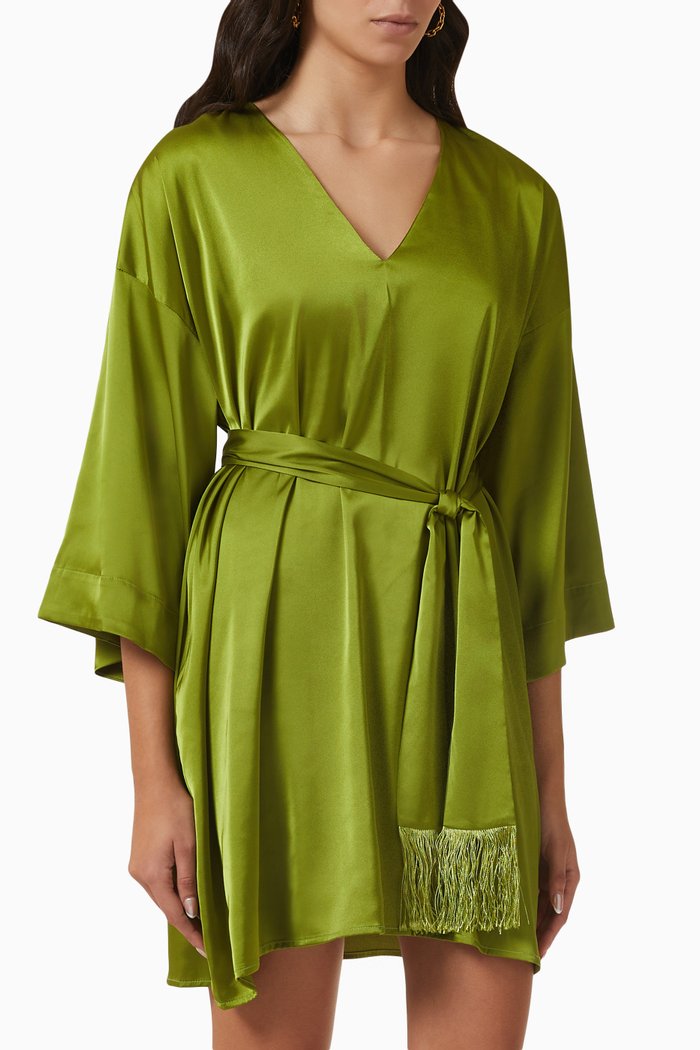 Courtney Mini Dress in Satin, Green