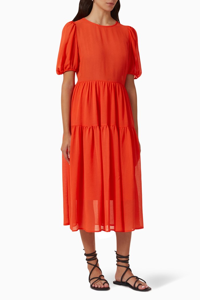 

Abigail Puff-sleeved Midi Dress, Orange