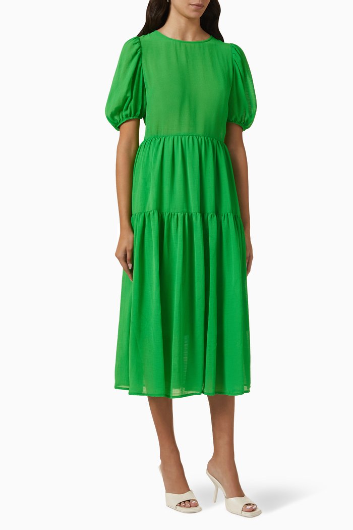 

Abigail Puff-sleeved Midi Dress, Green