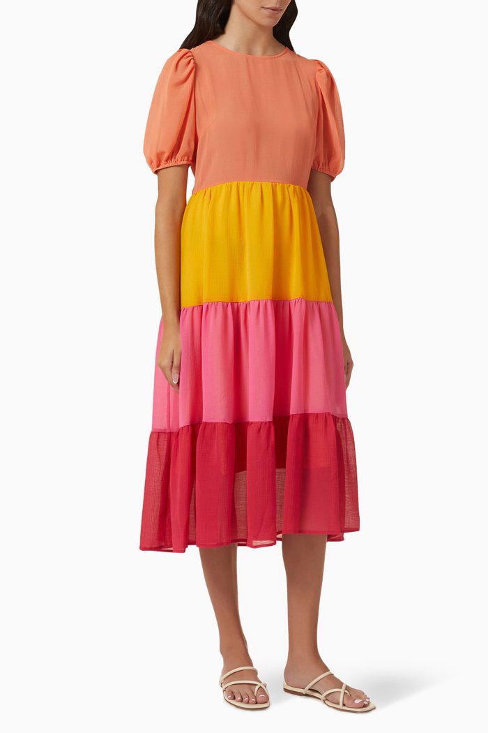 Abigail Tiered Midi Dress, Orange