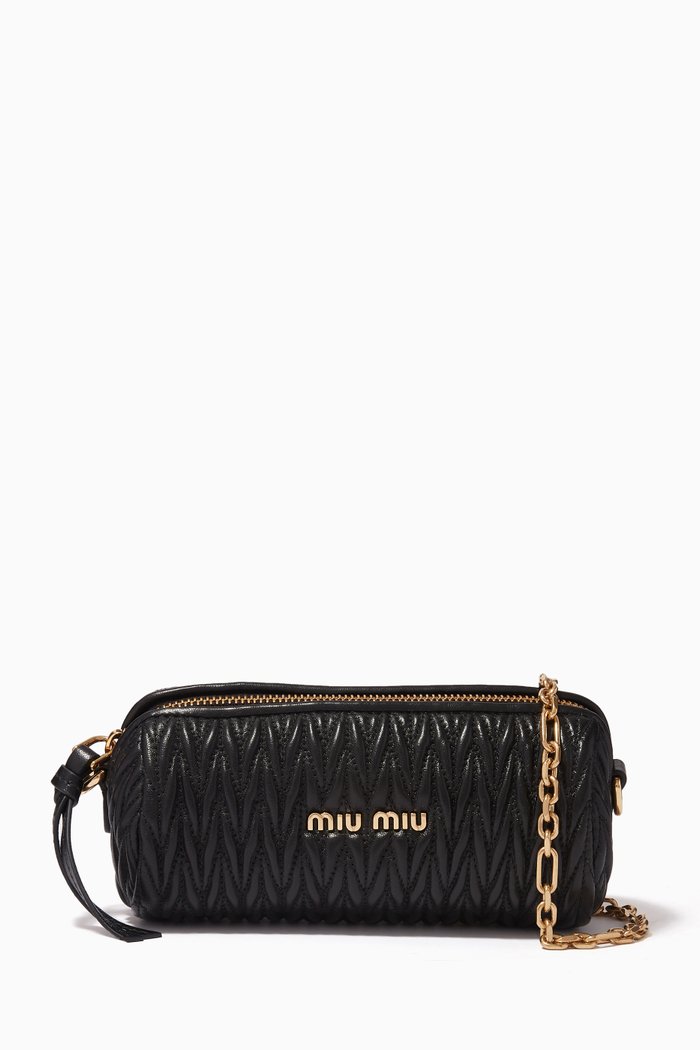 Mini Shoulder Bag in Matelassé Nappa, Black