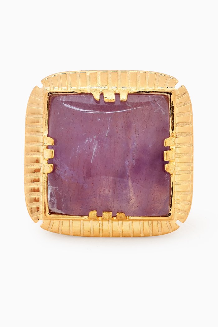 

Arty Chavaliere Amethyst Cabochon Ring in Gold-plated Metal, Purple