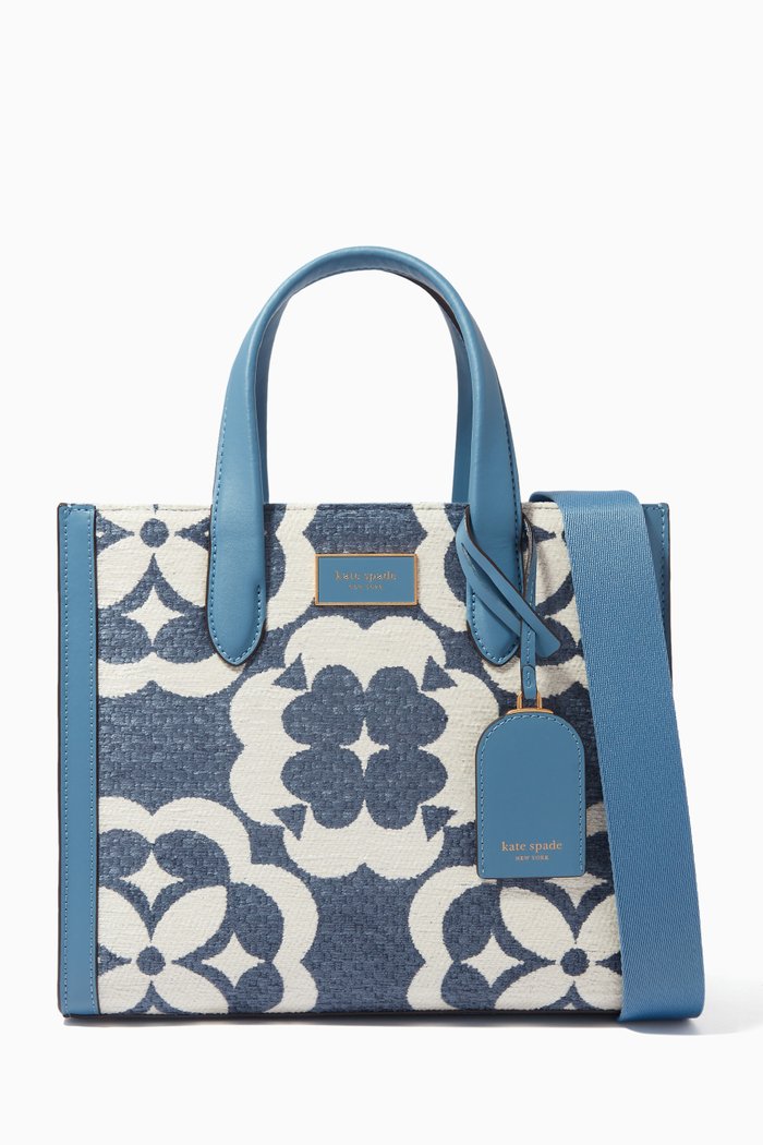 

Small Spade Flower Monogram Manhattan Tote in Chenille, Blue