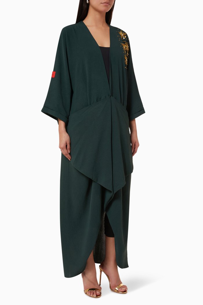 

Embellished Abaya in Linen, Green