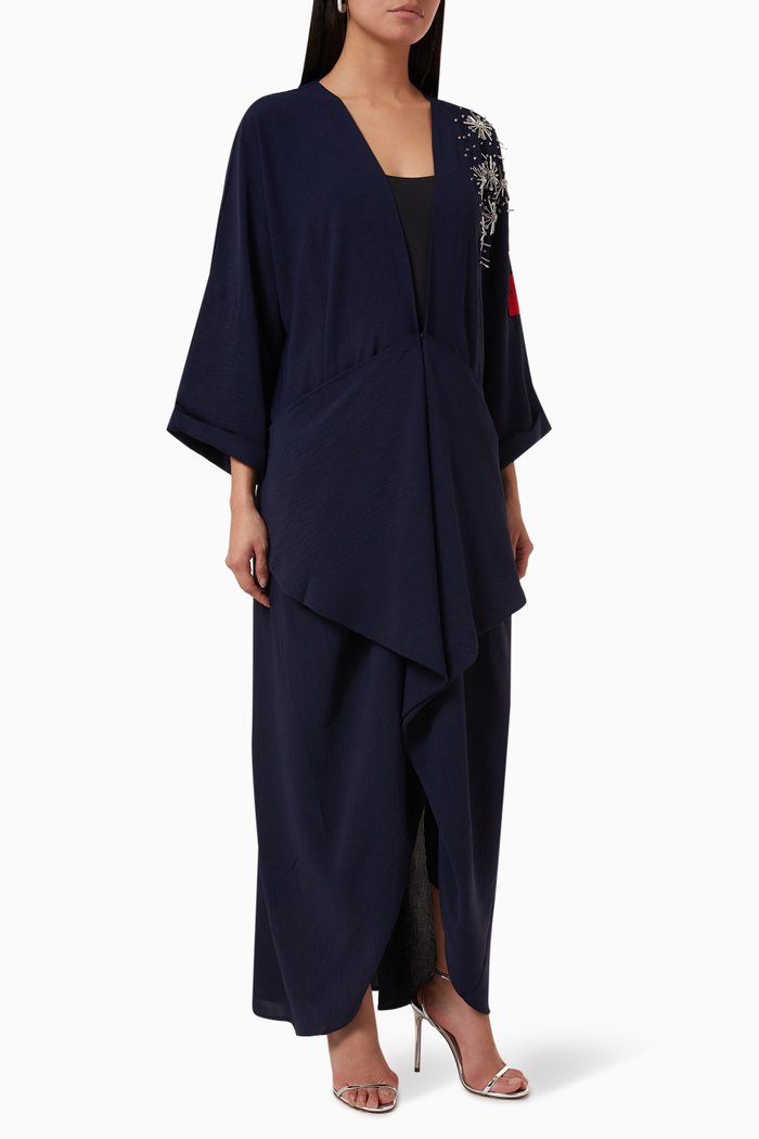 

Embellished Abaya in Linen, Blue