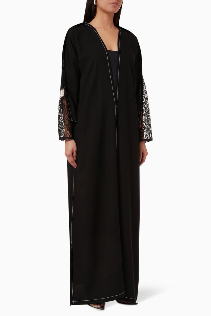 

Lace-trimmed Abaya in Crepe, Black