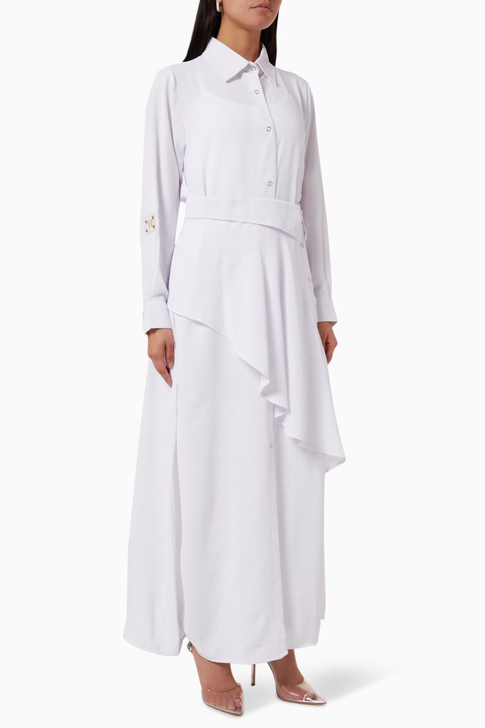 

Belted Abaya in Crepe, White