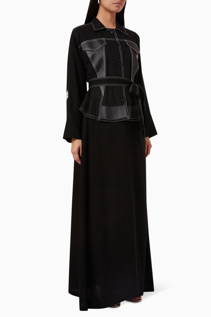 

Belted Abaya in Crepe, Black