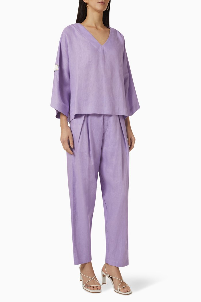 

Top & Pants Set in Linen, Purple