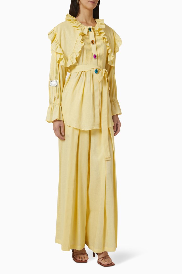 

Ruffle Top & Pants Set in Linen, Yellow