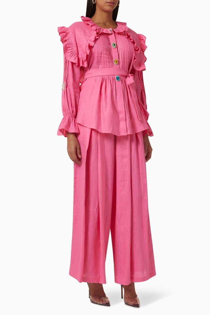 

Ruffle Top & Pants Set in Linen, Pink