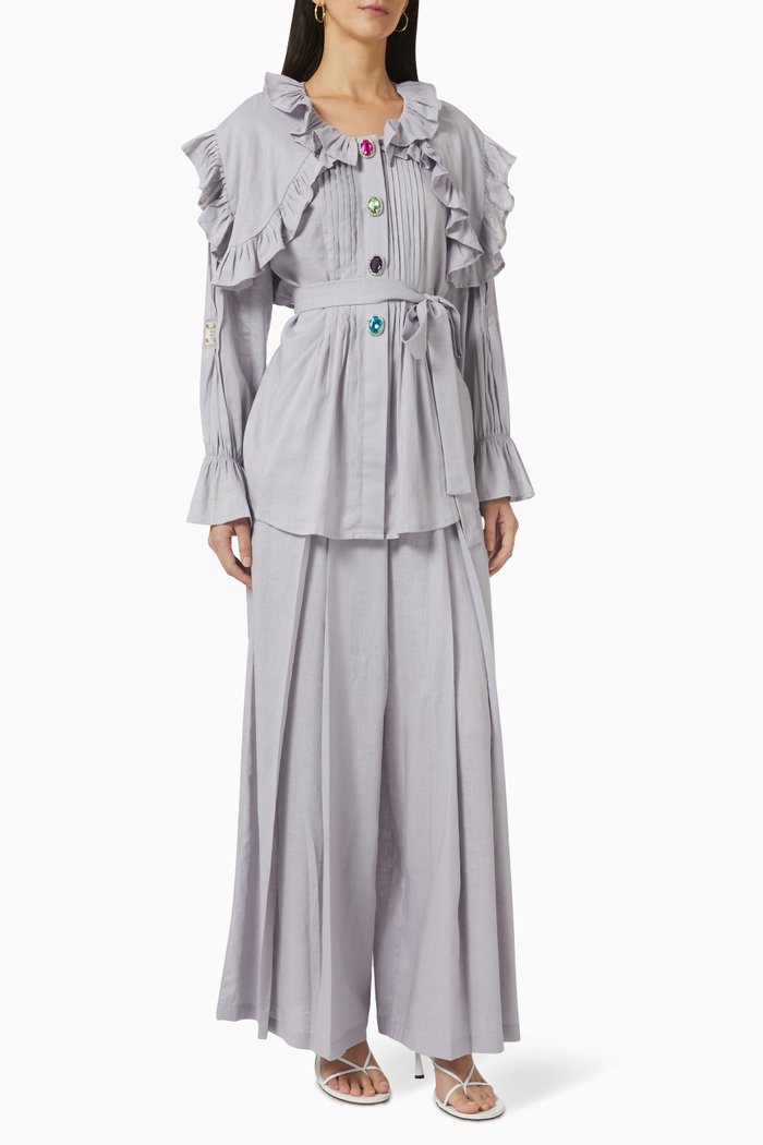 

Ruffle Top & Pants Set in Linen, Grey
